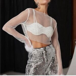 White Mesh Long Sleeve Top